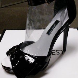 Nine West Black Patent Bow High Heel Sandals - 7